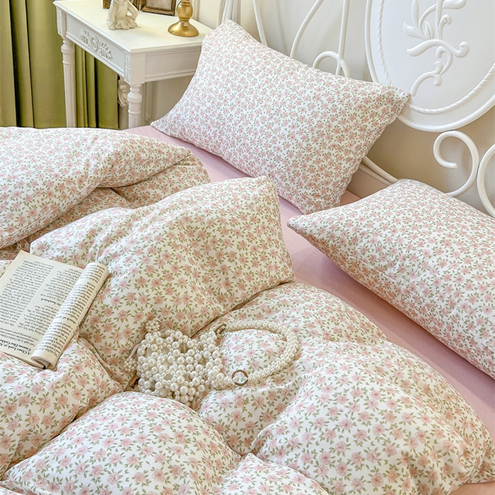 91家纺网 家纺一手货源 找家纺 麒豆豆 2024新款全棉双层纱四件套樱花-粉