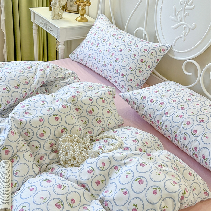 91家纺网 家纺一手货源 找家纺 麒豆豆 2024新款全棉双层纱四件套花千朵