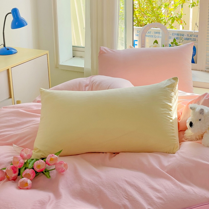 91家纺网 家纺一手货源 找家纺 森璐家纺 2024新款1ins风水洗棉四件套纯色四件套混搭素色四件套（二） 混搭-粉黄