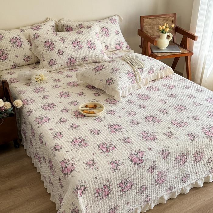 91家纺网 家纺一手货源 找家纺 添越 2024新款纯棉砂洗床盖 微甜-粉