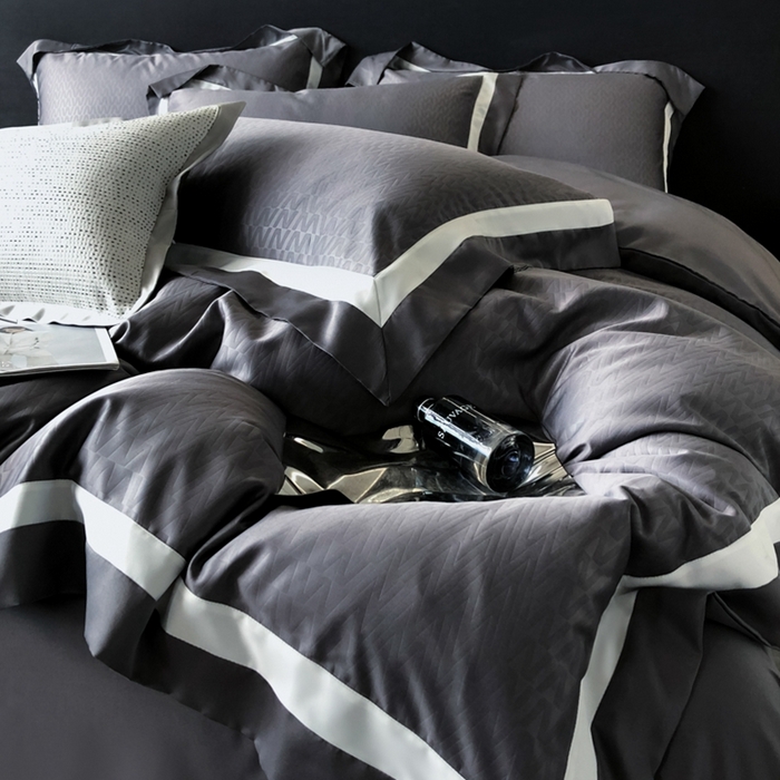 91家纺网 家纺一手货源 找家纺 遇见家居生活馆 2024新款贡缎压花水洗真丝四件套 雅典+深灰