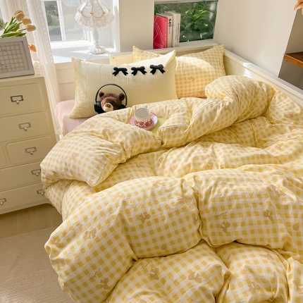 91家纺网 家纺一手货源 找家纺 韩都家居 2024新款ins风超柔水洗云朵棉混搭蝴蝶结四件套 混搭蝴蝶结-黄黄