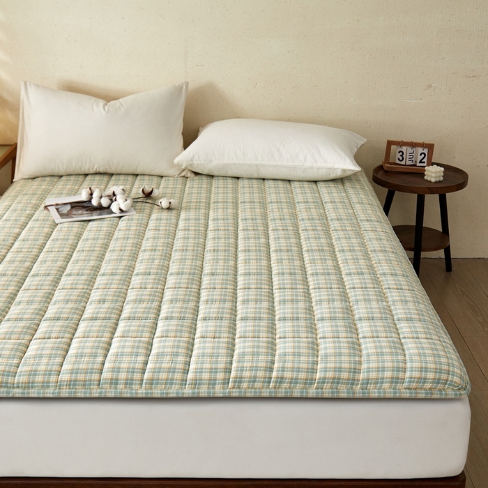 91家纺网 家纺一手货源 找家纺 祁恋婷家居 2024新款全棉水洗棉棉花床褥床垫【床垫遮盖物】系列-成人款 绿小格