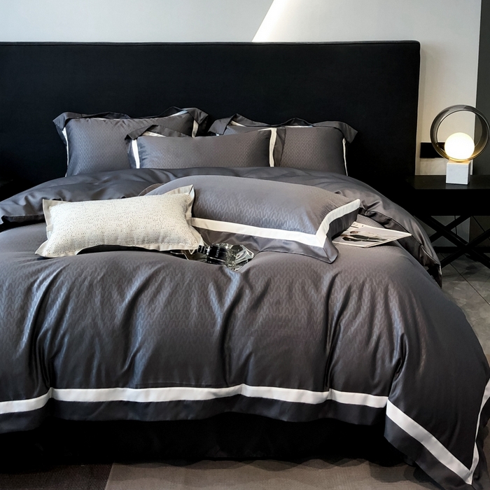 91家纺网 家纺一手货源 找家纺 遇见家居生活馆 2024新款贡缎压花水洗真丝四件套 雅典+深灰