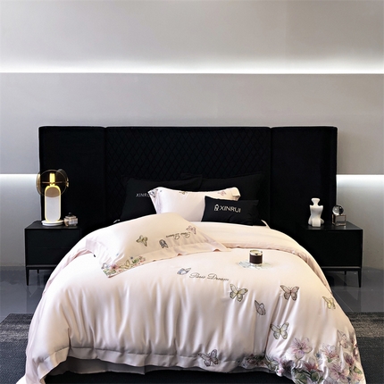 91家纺网 家纺一手货源 找家纺 馨蕊家居 2024新款80SLF奥地利兰精天丝四件套-蝶舞花间 蝶舞花间-蔷薇粉