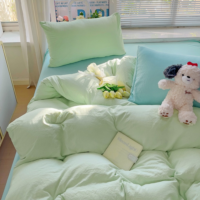 91家纺网 家纺一手货源 找家纺 森璐家纺 2024新款1ins风水洗棉四件套纯色四件套混搭素色四件套（二） 混搭-藻绿水绿