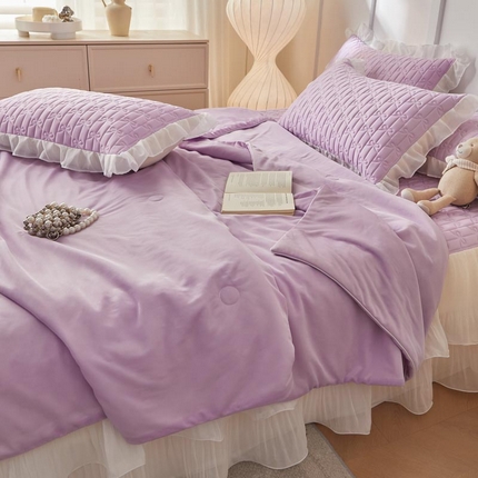91家纺网 家纺一手货源 找家纺 恋尚 2025新款床笠式床裙乳胶夏被四件套-人鱼公主 人鱼公主 紫色