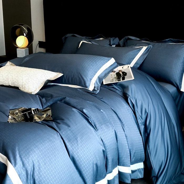 91家纺网 家纺一手货源 找家纺 遇见家居生活馆 2024新款贡缎压花水洗真丝四件套 宝利格-宾利蓝