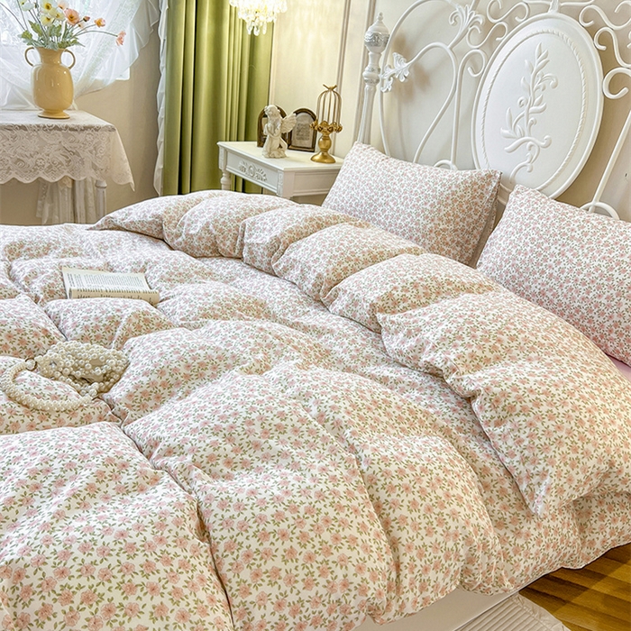 91家纺网 家纺一手货源 找家纺 麒豆豆 2024新款全棉双层纱四件套樱花-粉