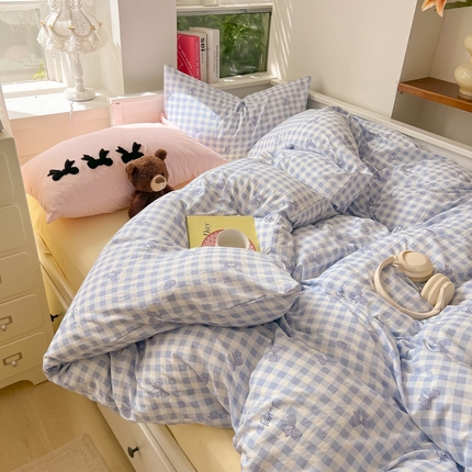 韩都家居 2024新款ins风超柔水洗云朵棉混搭蝴蝶结四件套 混搭蝴蝶结-兰兰