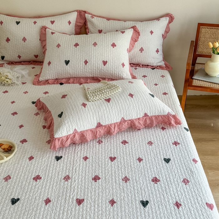 91家纺网 家纺一手货源 找家纺 添越 2024新款纯棉砂洗床盖 扑克卡