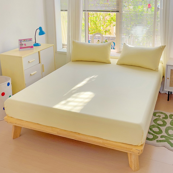 91家纺网 家纺一手货源 找家纺 森璐家纺2024新款1水洗棉单床笠系列  黄色