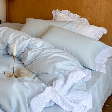 91家纺网 家纺一手货源 找家纺 （总）窝米 2024新款全棉轻氧纱蕾丝花边款四件套系列