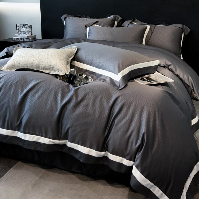 91家纺网 家纺一手货源 找家纺 遇见家居生活馆 2024新款贡缎压花水洗真丝四件套 雅典+深灰