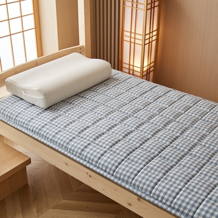 91家纺网 家纺一手货源 找家纺 祁恋婷家居 2024新款全棉水洗棉棉花床褥床垫【床垫遮盖物】系列-学生款 蓝小格