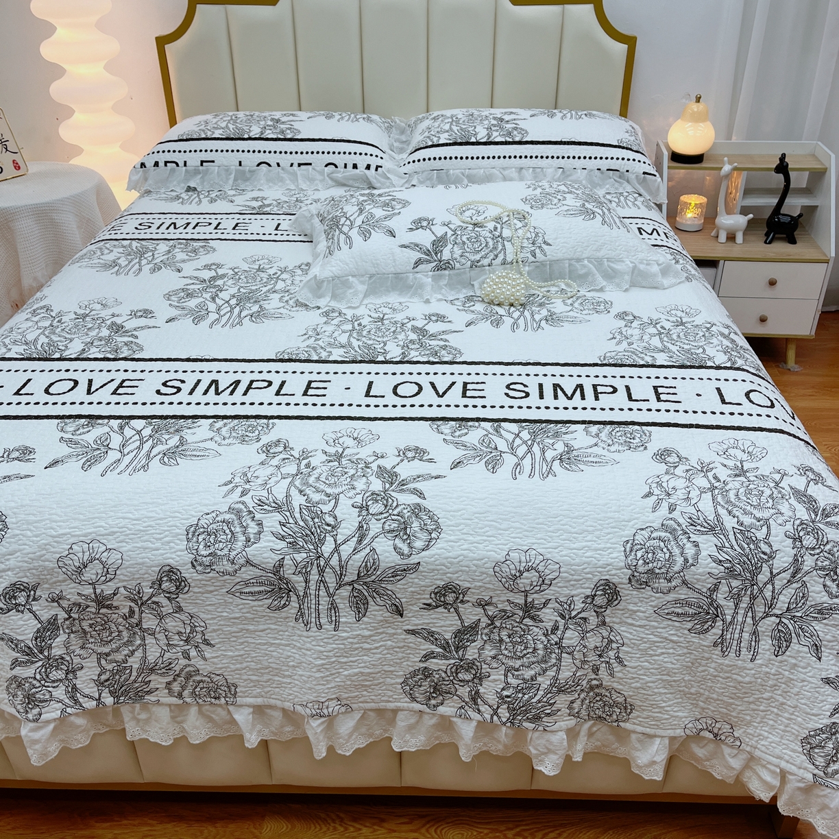 91家纺网 家纺一手货源 找家纺 暖居 2024新款砂洗棉花被套全棉床盖四件套绗缝夹棉纯棉床盖三件套 晨暮间