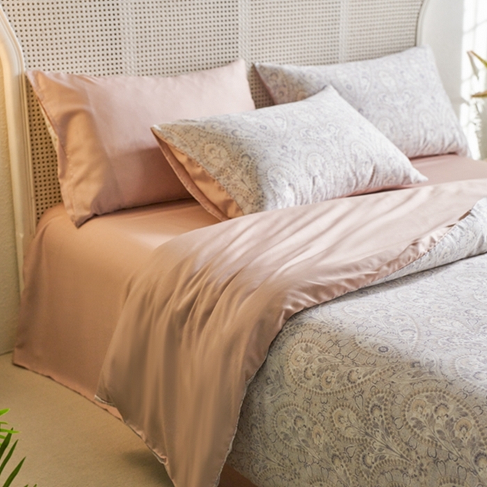 91家纺网 家纺一手货源 找家纺 时年家纺 2024春夏新品莱赛尔天丝印花四件套 沐颜