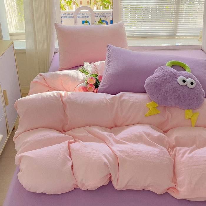 91家纺网 家纺一手货源 找家纺 森璐家纺 2024新款1ins风水洗棉四件套纯色四件套混搭素色四件套（二） 混搭-粉紫