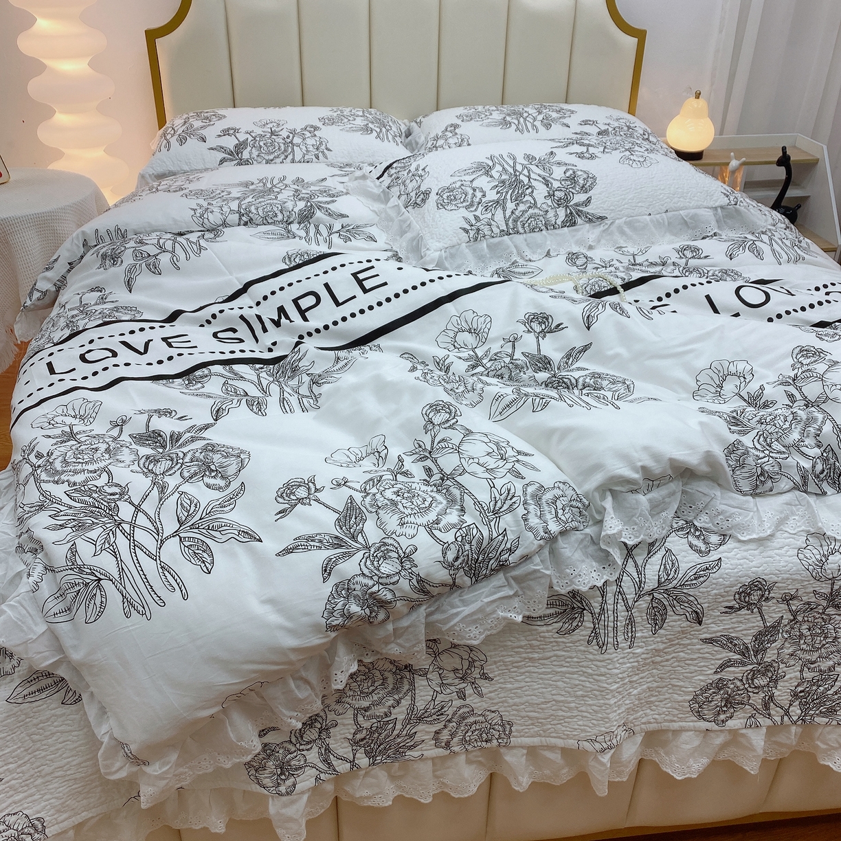 91家纺网 家纺一手货源 找家纺 暖居 2024新款砂洗棉花被套全棉床盖四件套绗缝夹棉纯棉床盖三件套 晨暮间