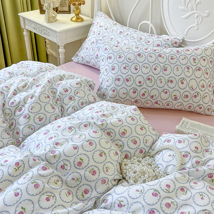 91家纺网 家纺一手货源 找家纺 麒豆豆 2024新款全棉双层纱四件套花千朵