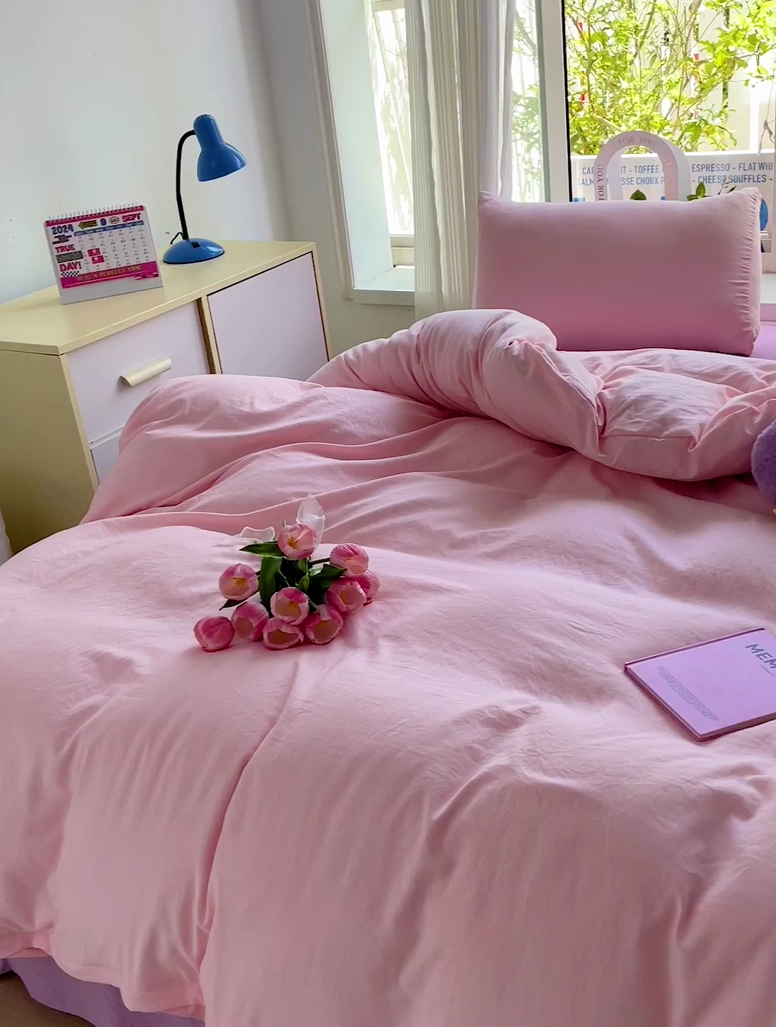 91家纺网 家纺一手货源 找家纺 森璐家纺 2024新款1ins风水洗棉四件套纯色四件套混搭素色四件套（二） 混搭-粉紫