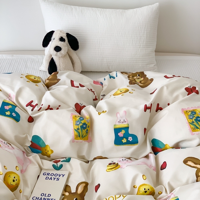 91家纺网 家纺一手货源 找家纺 窝米 2024新款韩国设计师卡通手绘单品被套系列 友趣派对