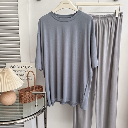 91家纺网 家纺一手货源 找家纺 纽约生活 2024新款情侣天丝棉系列 蓝加灰-男款