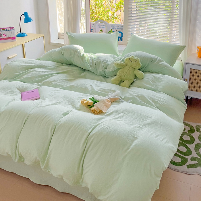 91家纺网 家纺一手货源 找家纺 森璐家纺 2024新款1ins风水洗棉四件套纯色四件套混搭素色四件套（二） 藻绿色