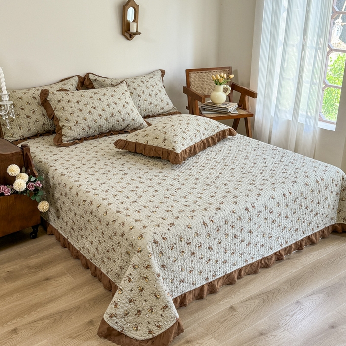 91家纺网 家纺一手货源 找家纺 添越 2024新款纯棉砂洗床盖 摩卡