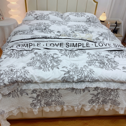 91家纺网 家纺一手货源 找家纺 暖居 2024新款砂洗棉花被套全棉床盖四件套绗缝夹棉纯棉床盖三件套 晨暮间