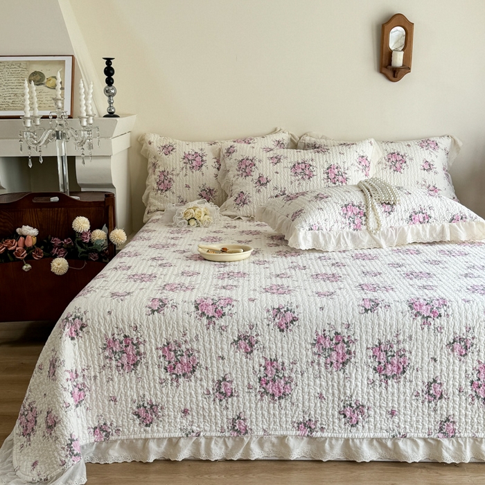 91家纺网 家纺一手货源 找家纺 添越 2024新款纯棉砂洗床盖 微甜-粉