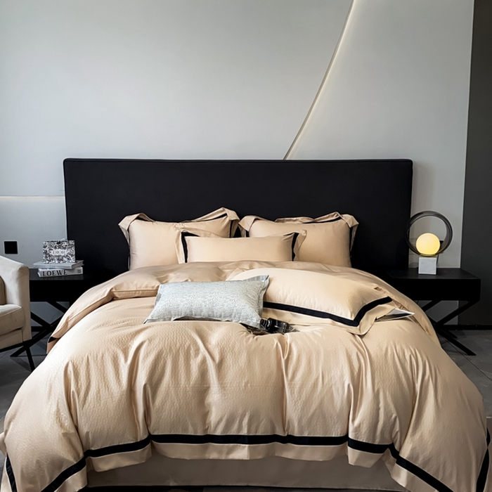 91家纺网 家纺一手货源 找家纺 遇见家居生活馆 2024新款贡缎压花水洗真丝四件套 碧莎-香槟