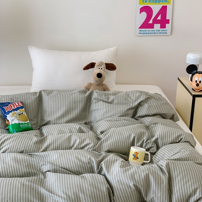 91家纺网 家纺一手货源 找家纺 窝米 2024新款韩国设计师卡通手绘单品被套系列 莫妮绿