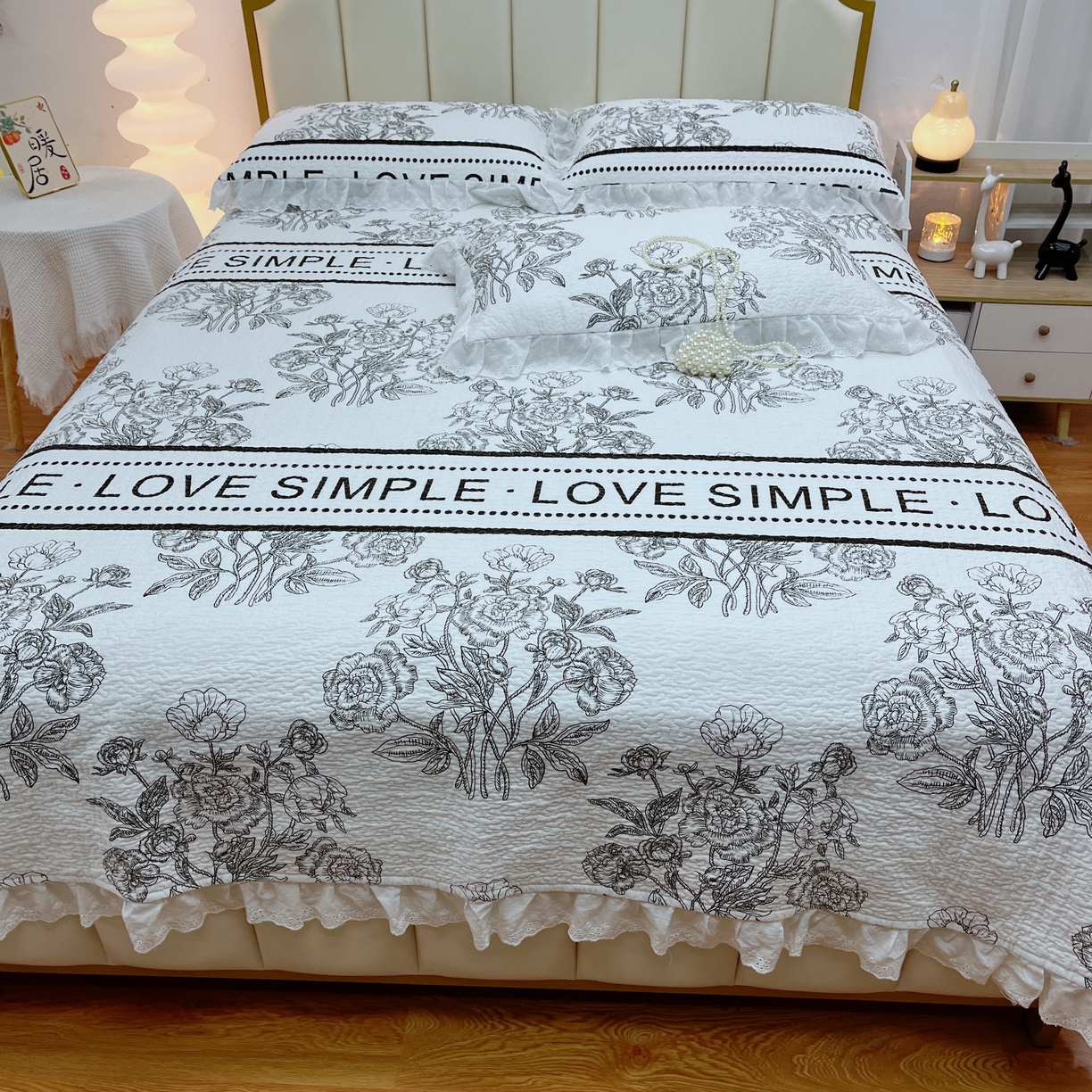 91家纺网 家纺一手货源 找家纺 暖居 2024新款砂洗棉花被套全棉床盖四件套绗缝夹棉纯棉床盖三件套 晨暮间