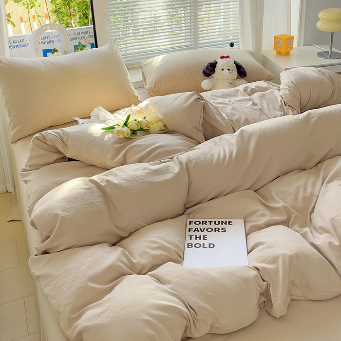 91家纺网 家纺一手货源 找家纺 森璐家纺 2024新款1ins风水洗棉四件套纯色四件套混搭素色四件套（二） 浅驼色