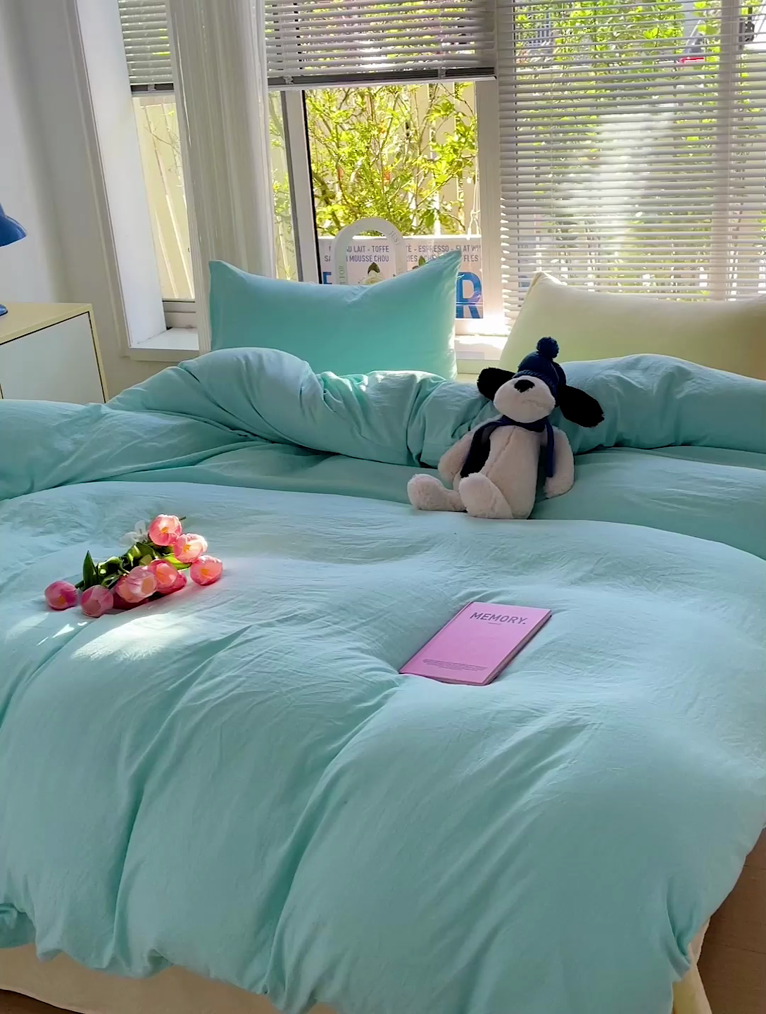 91家纺网 家纺一手货源 找家纺 森璐家纺 2024新款1ins风水洗棉四件套纯色四件套混搭素色四件套（二） 混搭-水绿黄