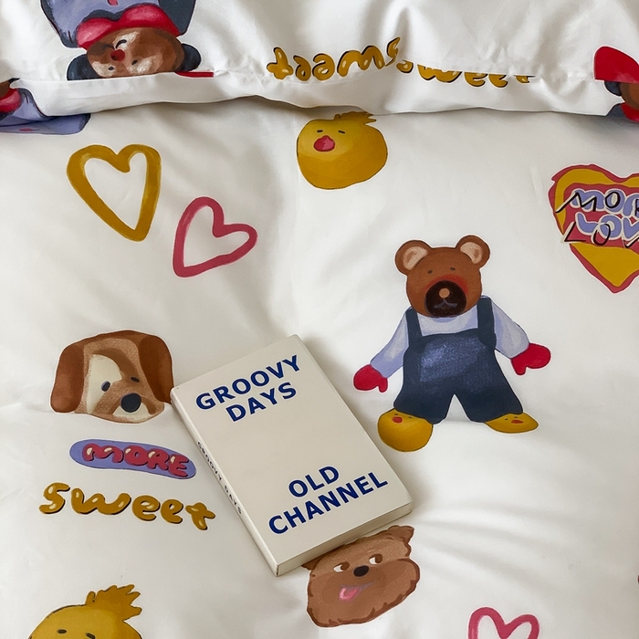 91家纺网 家纺一手货源 找家纺 窝米 2024新款韩国设计师卡通手绘单品被套系列 妙可乐园