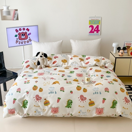 窝米 2024新款韩国设计师卡通手绘单品被套系列 美食派对