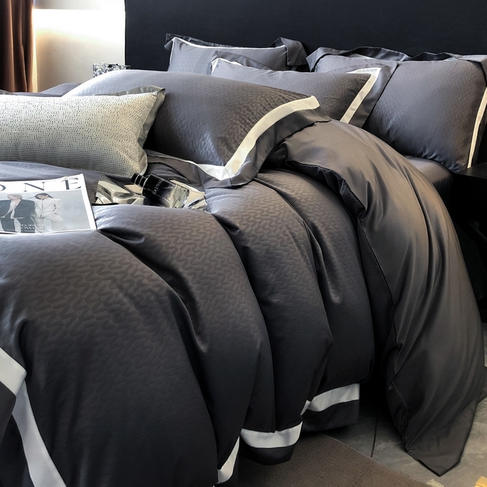 91家纺网 家纺一手货源 找家纺 遇见家居生活馆 2024新款贡缎压花水洗真丝四件套 雅典+深灰