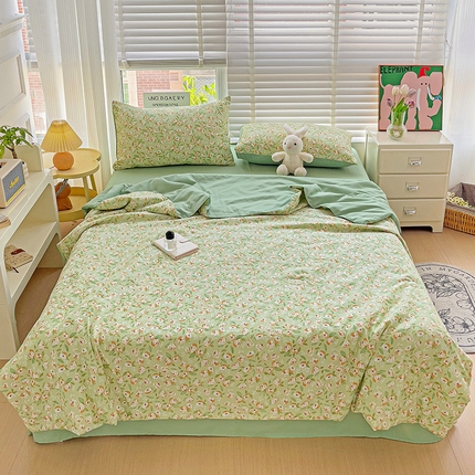 91家纺网 家纺一手货源 找家纺 优选良品 2025直播爆款水洗皱皱夏被四件套空调被芯三件套春秋被子 繁花