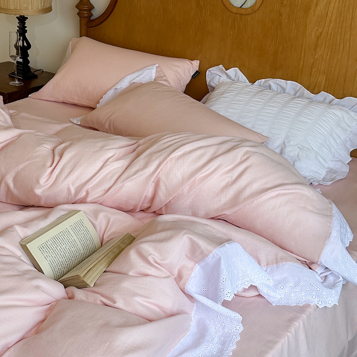 91家纺网 家纺一手货源 找家纺 （总）窝米 2024新款全棉轻氧纱蕾丝花边款四件套系列