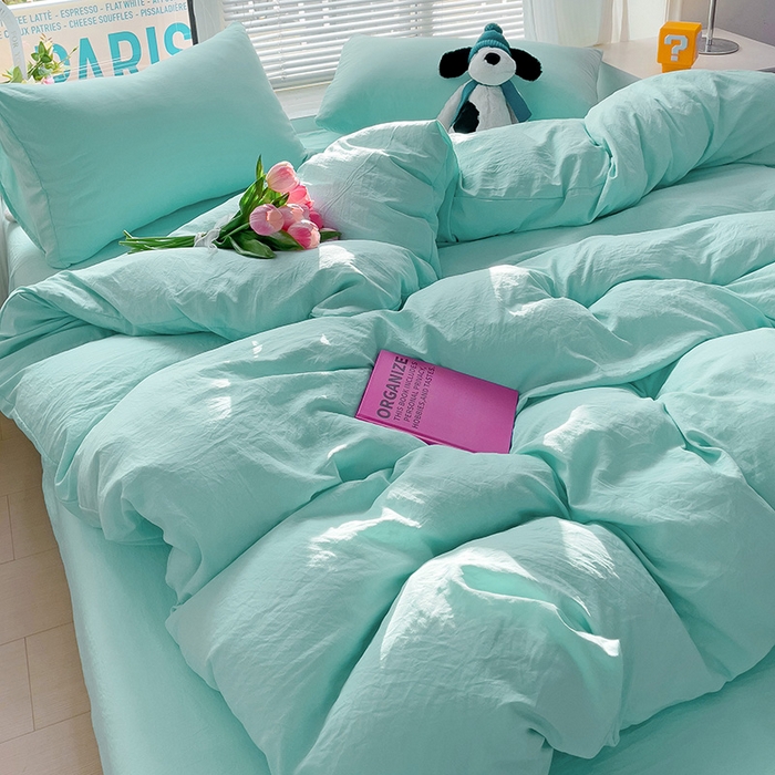 91家纺网 家纺一手货源 找家纺 森璐家纺 2024新款1ins风水洗棉四件套纯色四件套混搭素色四件套（二） 水绿色