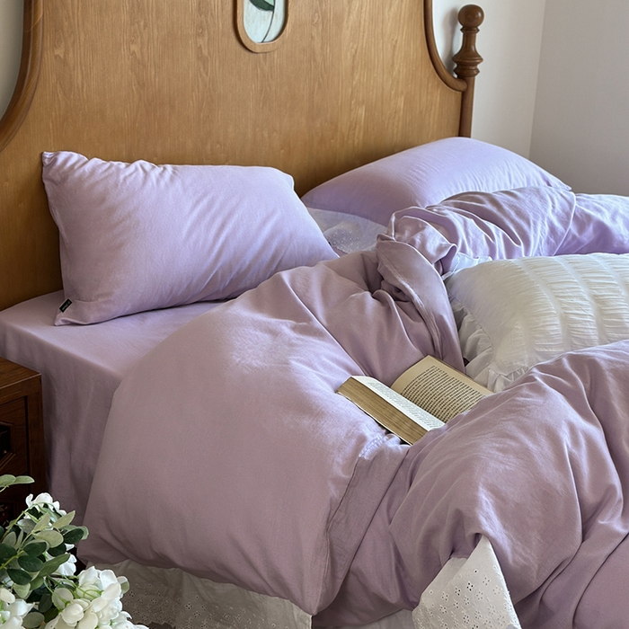 91家纺网 家纺一手货源 找家纺 窝米 2024新款全棉轻氧纱蕾丝花边款四件套系列 轻氧纱-星空紫