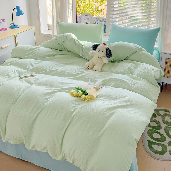 91家纺网 家纺一手货源 找家纺 森璐家纺 2024新款1ins风水洗棉四件套纯色四件套混搭素色四件套（二） 混搭-藻绿水绿