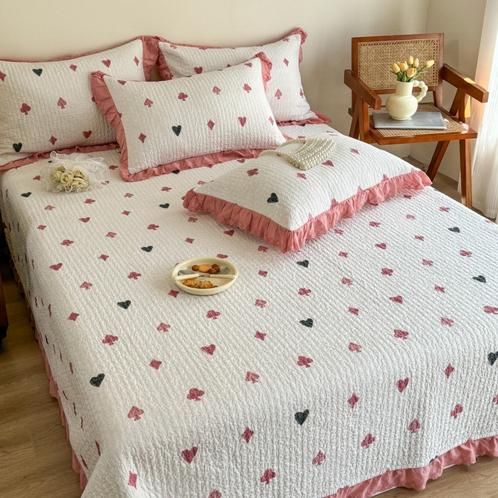 91家纺网 家纺一手货源 找家纺 添越 2024新款纯棉砂洗床盖 扑克卡