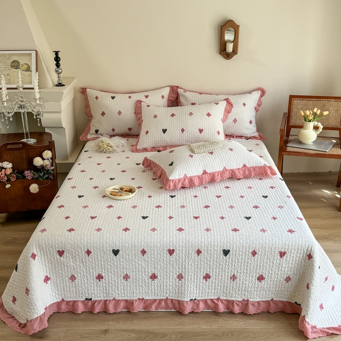 91家纺网 家纺一手货源 找家纺 添越 2024新款纯棉砂洗床盖 扑克卡