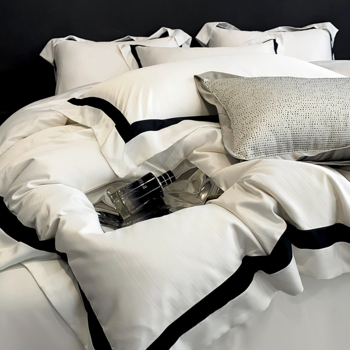 91家纺网 家纺一手货源 找家纺 遇见家居生活馆 2024新款贡缎压花水洗真丝四件套 秋水-奶昔白