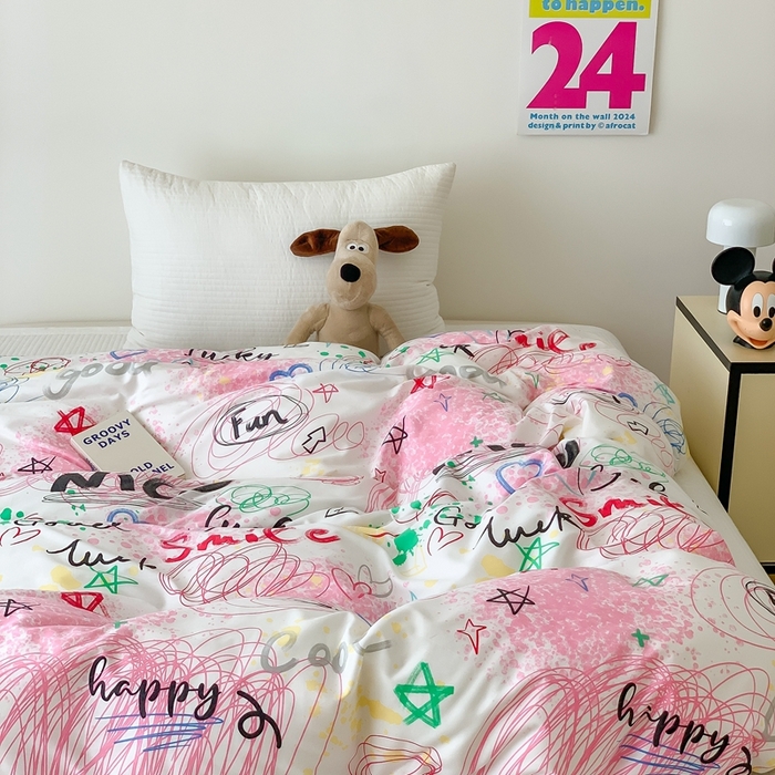 91家纺网 家纺一手货源 找家纺 窝米 2024新款韩国设计师卡通手绘单品被套系列 浅梦空间