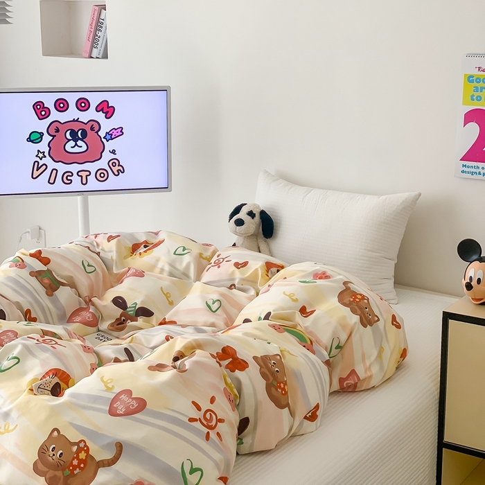 91家纺网 家纺一手货源 找家纺 窝米 2024新款韩国设计师卡通手绘单品被套系列 大狮子