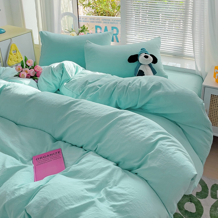 91家纺网 家纺一手货源 找家纺 森璐家纺 2024新款1ins风水洗棉四件套纯色四件套混搭素色四件套（二） 水绿色